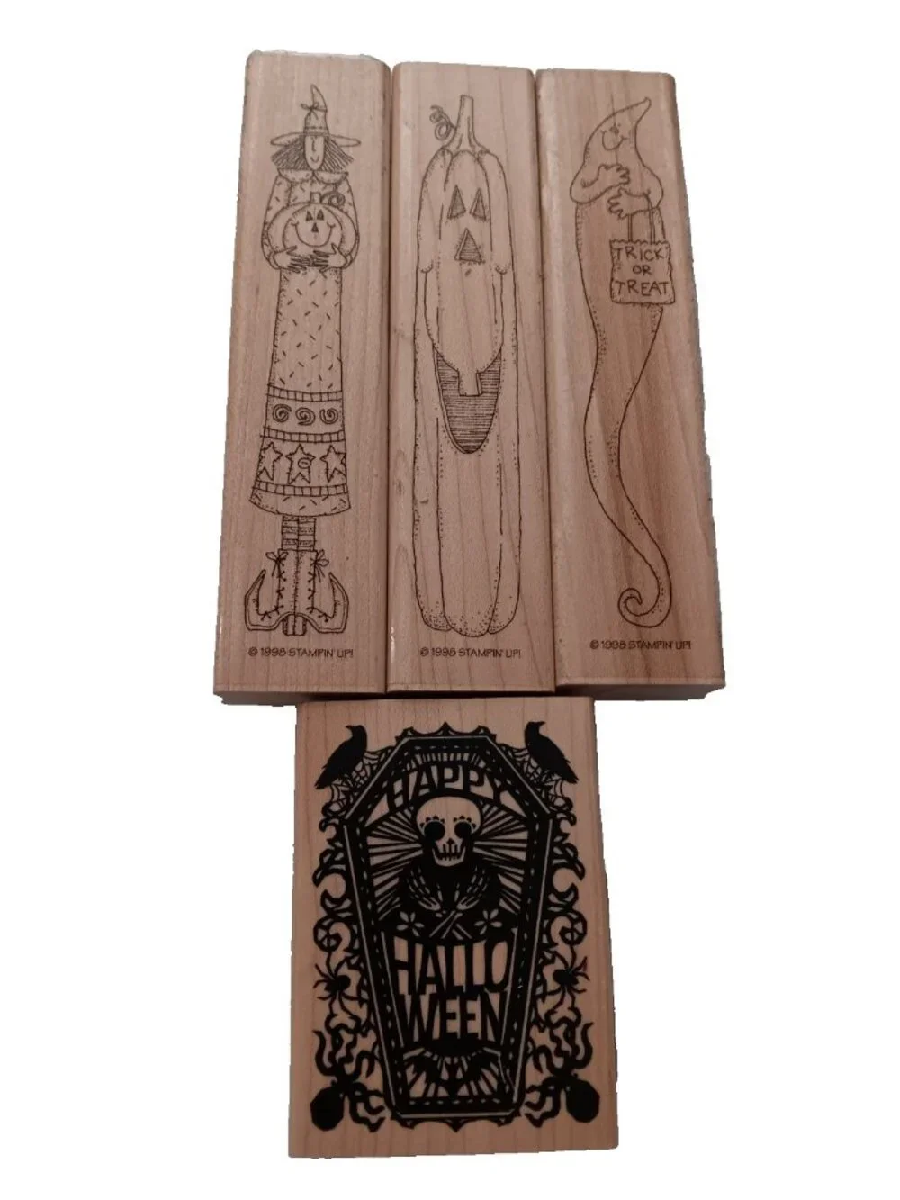 Halloween Mounted Rubber Stamps Tomestone Witch Jack O' Tall Ghost 4 ct 5.5